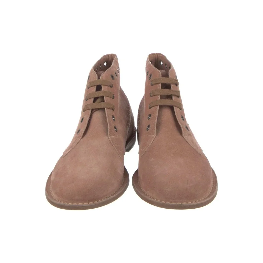 Bottega Veneta Mens Tan Suede Desert Chukka Boots Zig Zag Stitch Size 9.5 42.5
